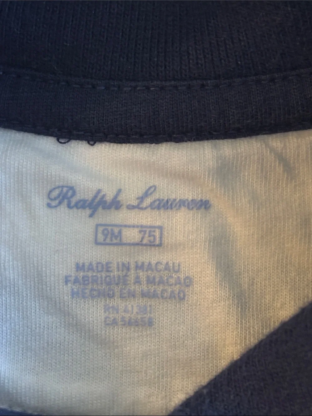Ralph Lauren Baby Boy Navy White Striped Shawl Collar Sweater Size 9 Months